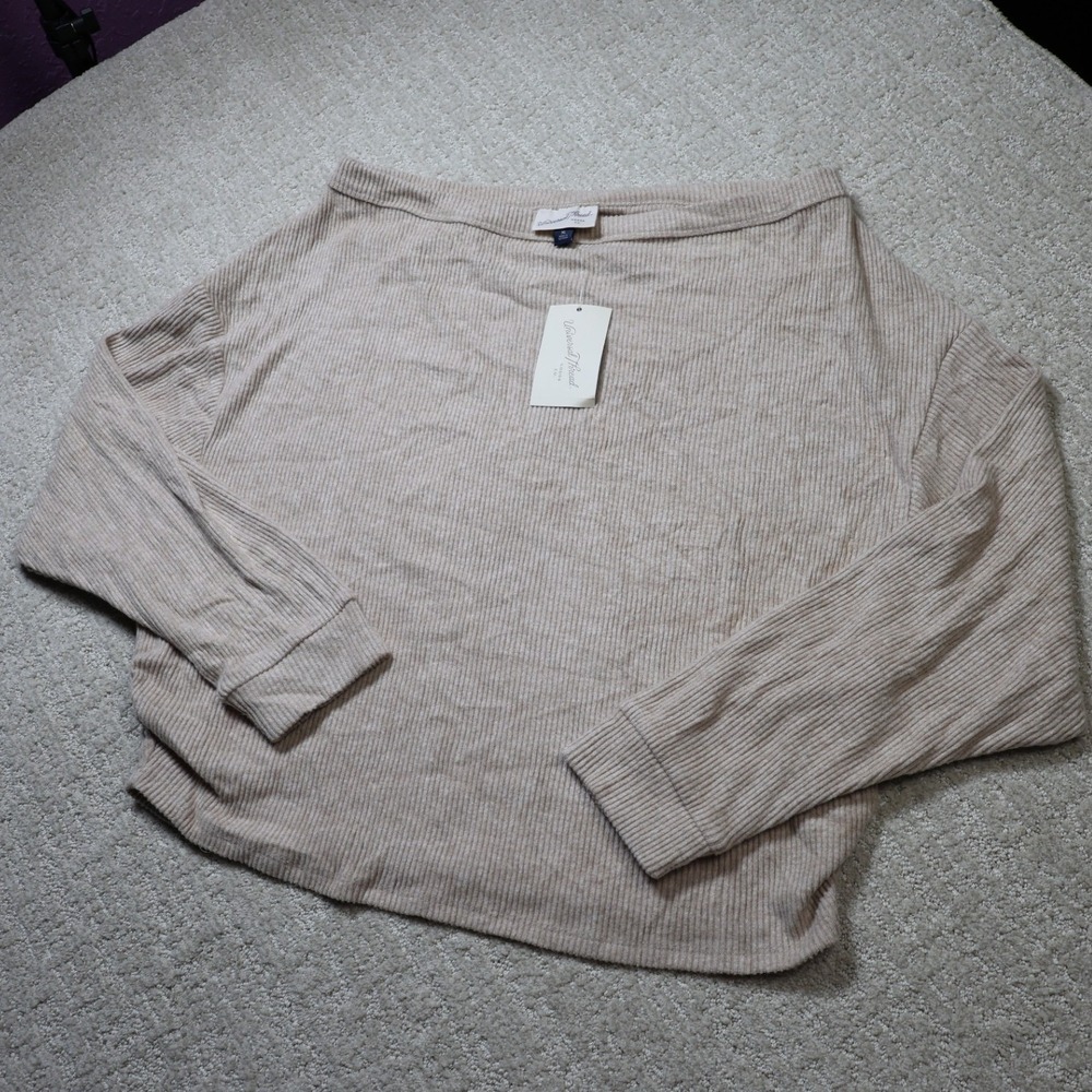 Universal Thread Womens Oatmeal Ribbed Boat Neck Long Sleeve Top XL UTCP001M